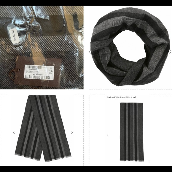 GUCCI UNISEX DARK & LIGHT GREY PLUS BLACK STRIPED SOFT 100% LANA WOOL SCARF - Picture 8 of 12